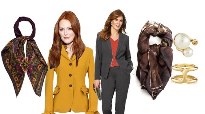Zakelijke kleding voor het warme herfsttype.